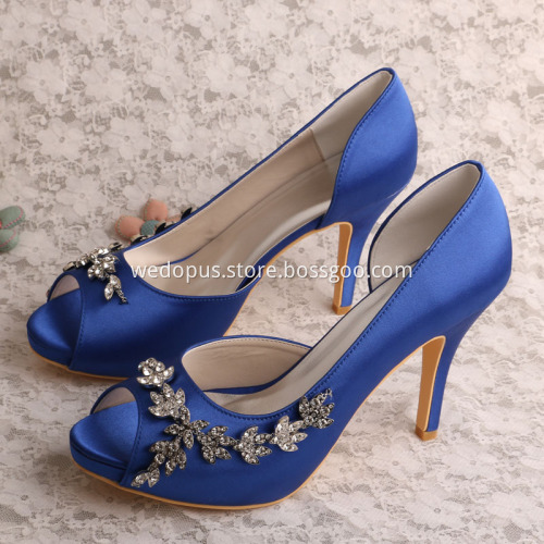 Blue Satin Wedding Shoes Open Toe Platform